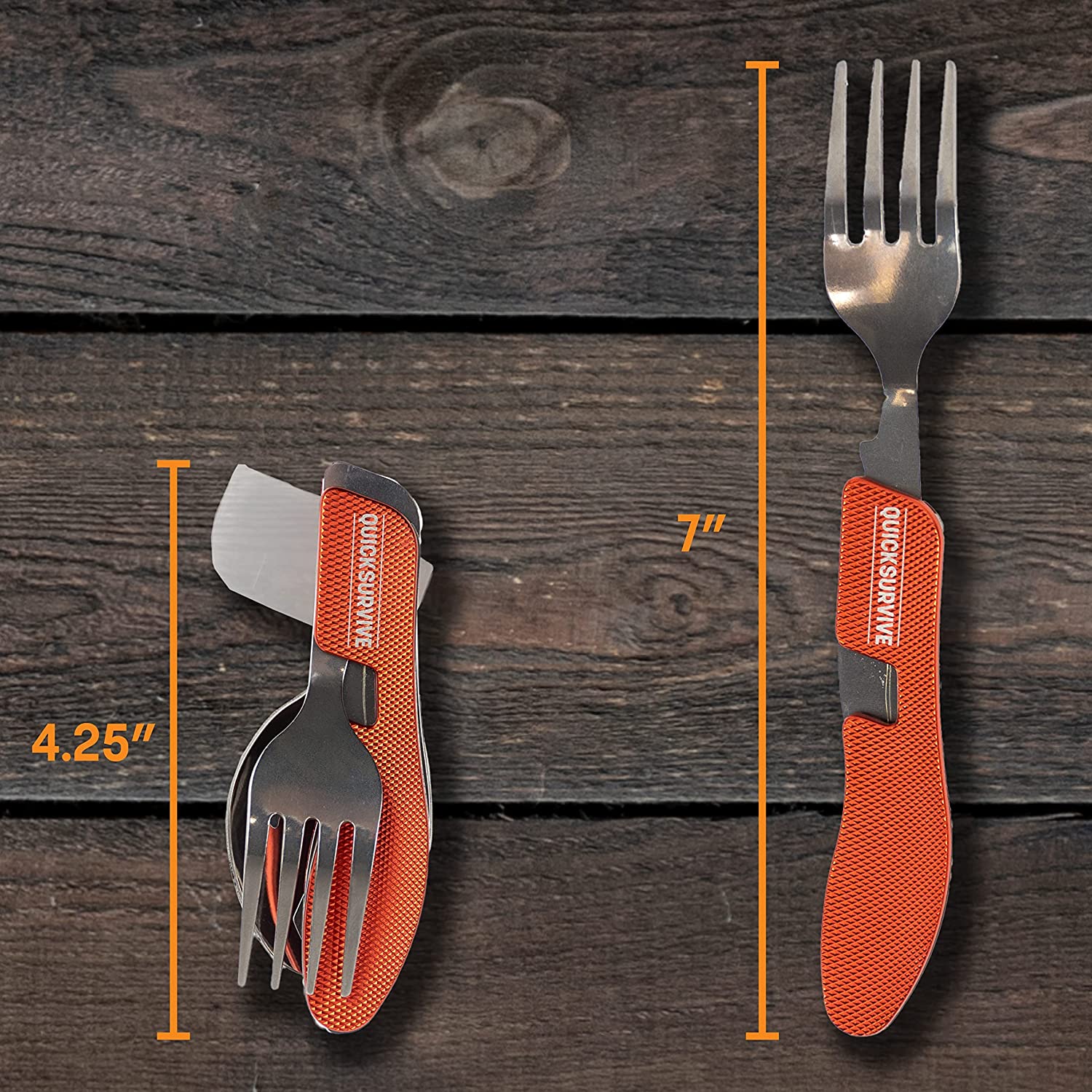 4-in-1 Pocket Camping Utensil Tool Stainless Steel Fork, Knife, Spoon, Bottle Opener by Quick Survive