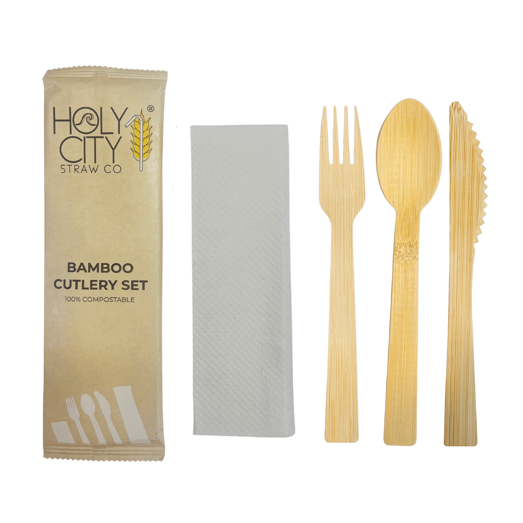 6.7" Wrapped Bamboo Cutlery Set by Holy City Straw Company
