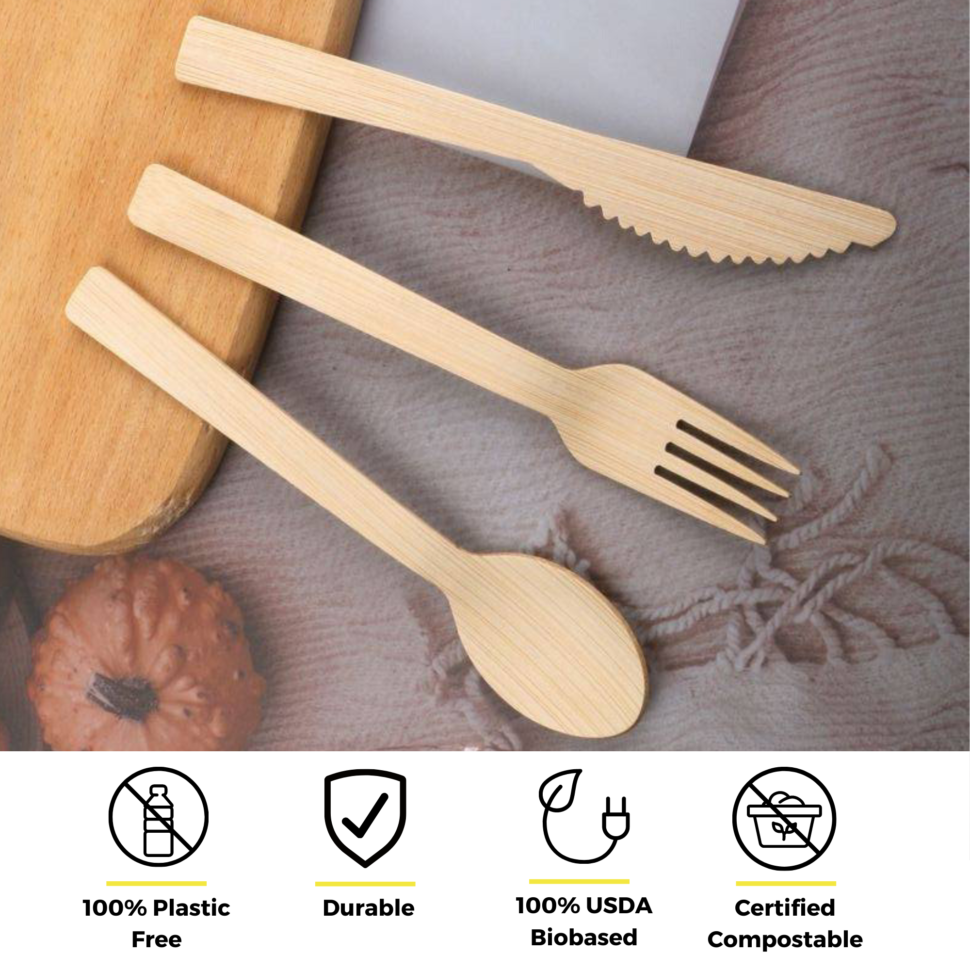 6.7" Wrapped Bamboo Cutlery Set by Holy City Straw Company