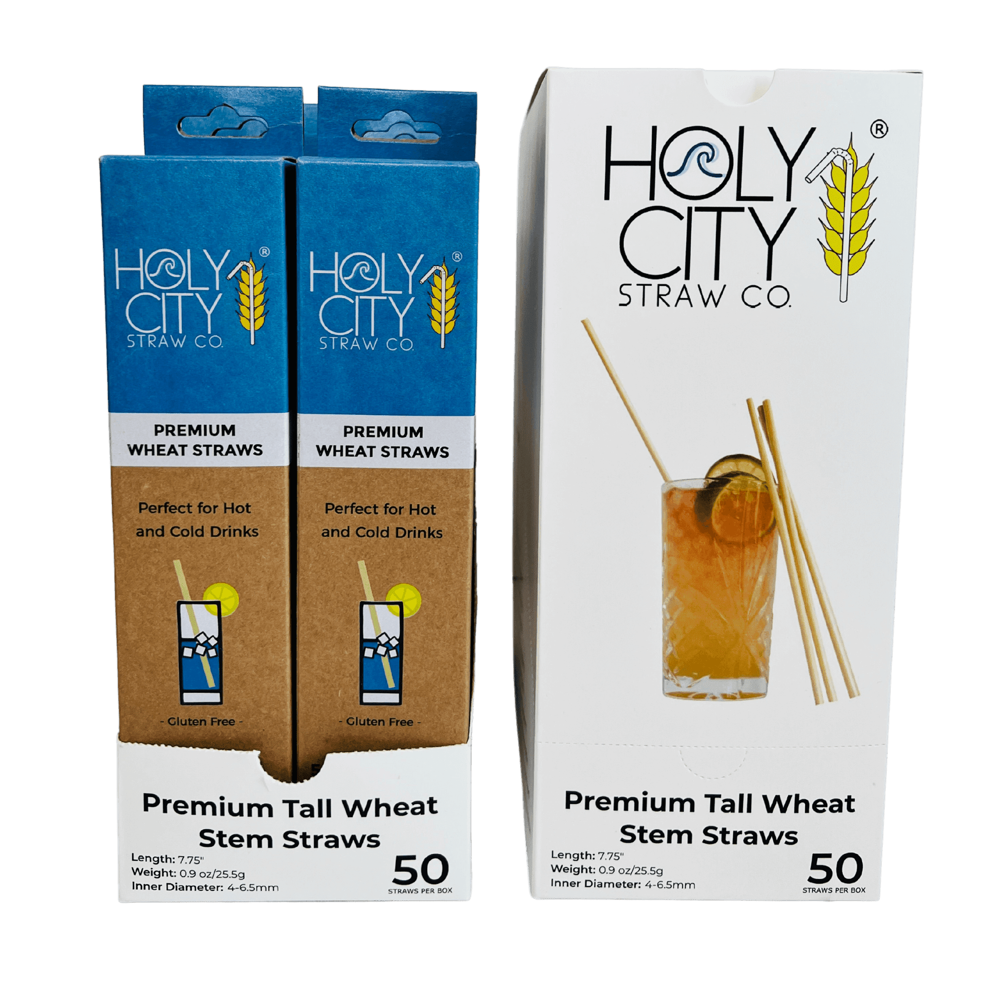 7.9" Tall Wheat Drinking Straws | Inner Pack | 10 x 50ct. Boxes by Holy City Straw Company